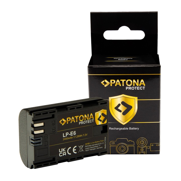 Patona Protect LP-E6 akkumulátor, 2400 mAh, Canon EOS R EOS 60D 70D 5D 6D 7D Mark III készülékhez