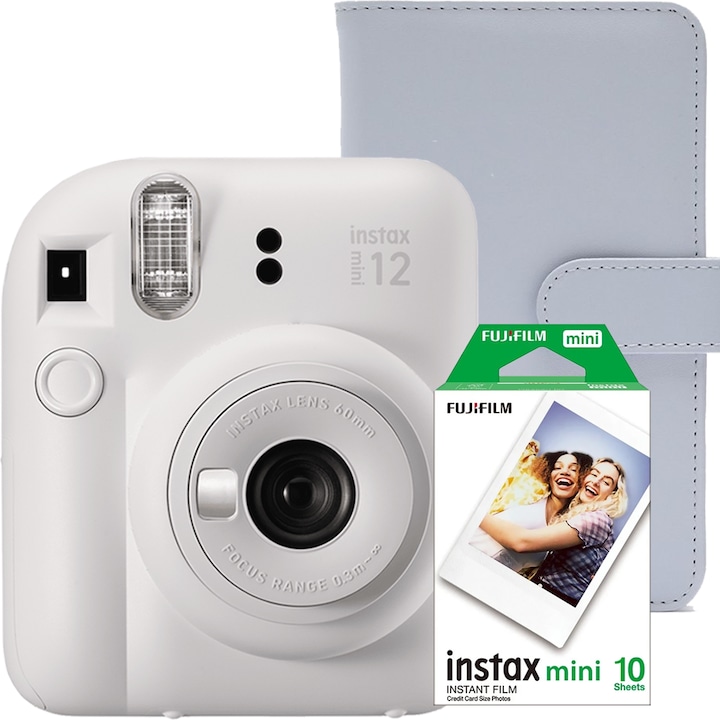 Fujifilm Instax Mini 12 instant fényképezőgép agyagfehér albummal és minifilmmel 1x10