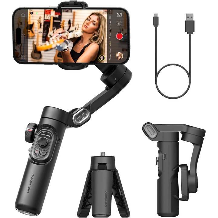 Excitat egyfogantyús Gimbal stabilizátor 3 tengelyes összehajtható iPhone és Android készülékekkel kompatibilis fókuszkerékkel Ideális TikTok YouTube Vloghoz