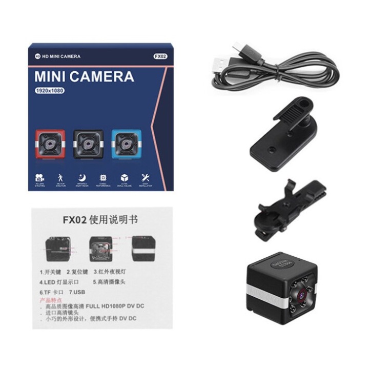 Mini kémkamera, 1080P HD, kompakt, 24x24x24mm, az otthoni és szabadtéri sportok biztonságának felügyeletéhez