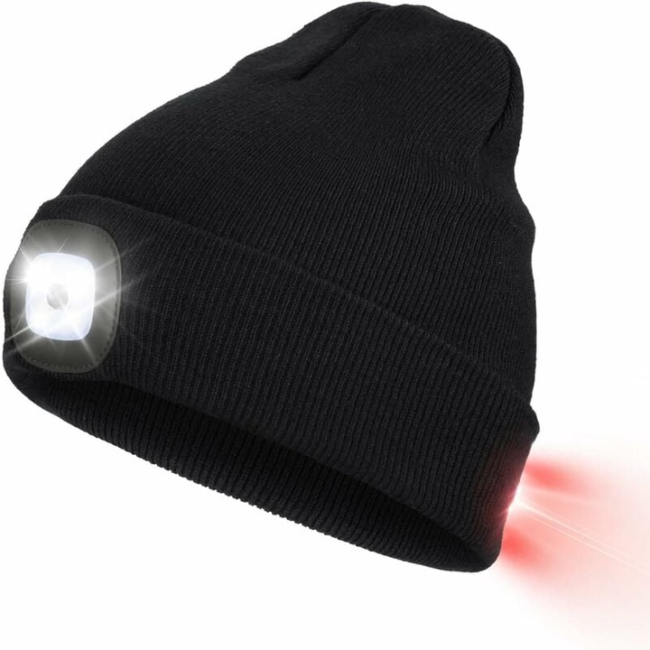 Kalap LED lámpákkal, 3 fényerősséggel, kocogáshoz, kempingezéshez, kerékpározáshoz, fekete színben