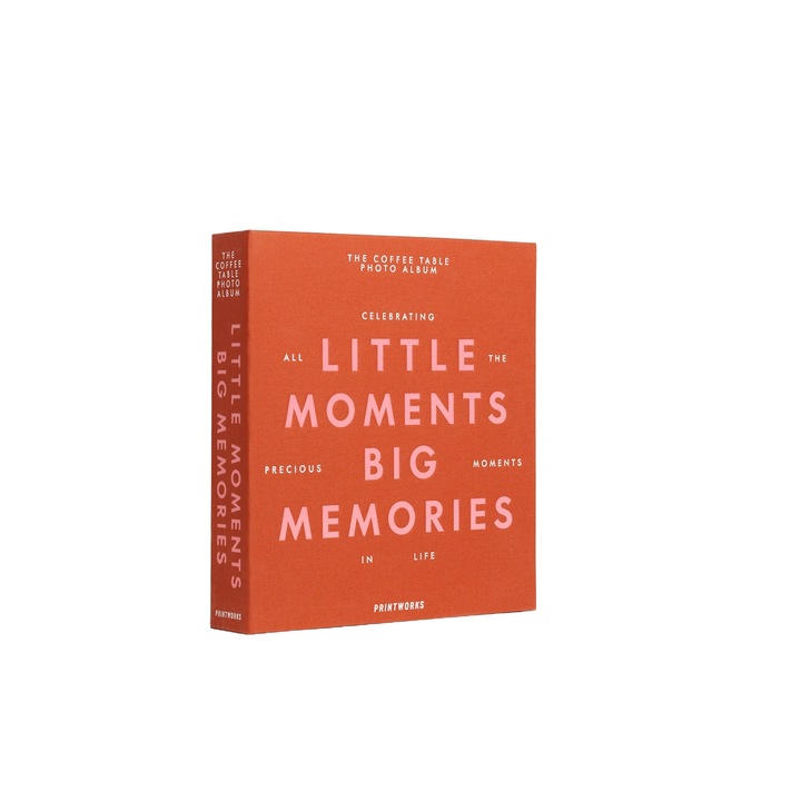 Printworks fotóalbum, Little Moments Big Memories, 27 x 24,5 cm, elegáns könyvborító, 30 fotó 10 x 15 cm, 30 oldal, ideális ajándék, narancs
