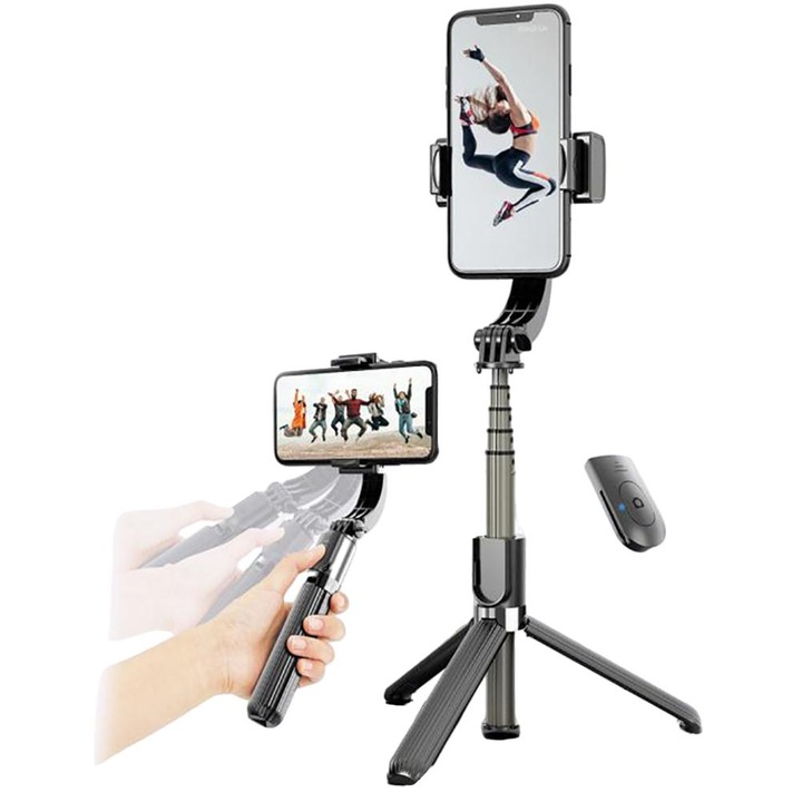 Mobil stabilizátor L08, fekete, méretei 68,5x39,5x190~860mm, 4,0-6,2 hüvelykes telefonokhoz