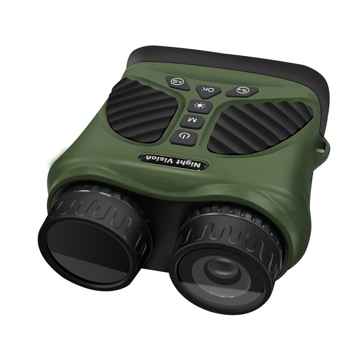 CLC SmartGear digitális éjjellátó távcső, zöld, 2,5K UHD, 40MP, 10X optikai zoom, 8X digitális, 3" IPS képernyő, IR LED 850nm, 300m hatótáv, 2500mAh akkumulátor, 32GB kártya, ideális vadászatra, megfigyelésre, vadállat megfigyelésre, táborozásra