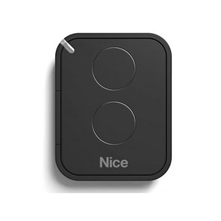 NICE FLO2RE távirányító kapuk és garázsajtók automatizálásához, ON2E/A transzmitter két gombbal (NICE RB400 és NICE RB1000 kapukhoz), fekete