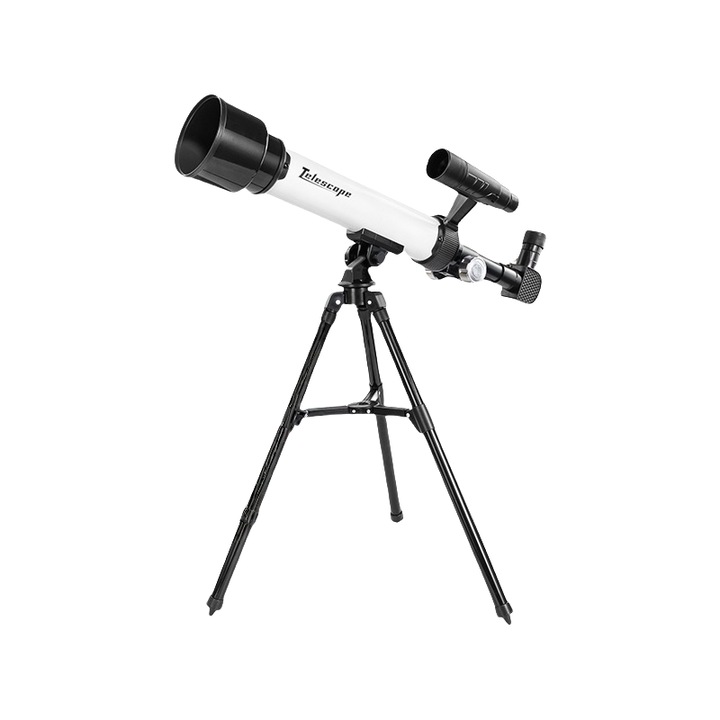 Csillagászati távcső, 60X, 500 mm-es fókusztávolság, 30X/60X okulár, mobiltelefonhoz csatlakoztatható, 360°-os forgatás, csillagos ég felfedezése, állvánnyal, fekete-fehér